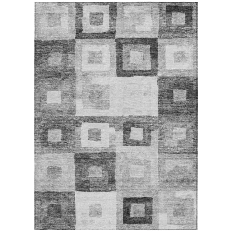 10' X 14' Gray And Charcoal Geometric Washable Indoor Outdoor Area Rug