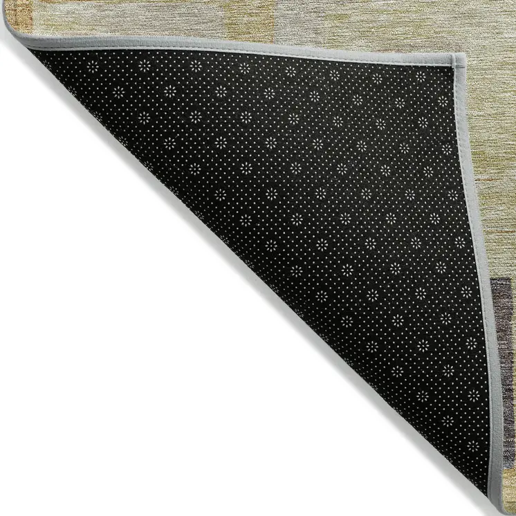 8' Linen Blue And Copper Round Geometric Washable Indoor Outdoor Area Rug