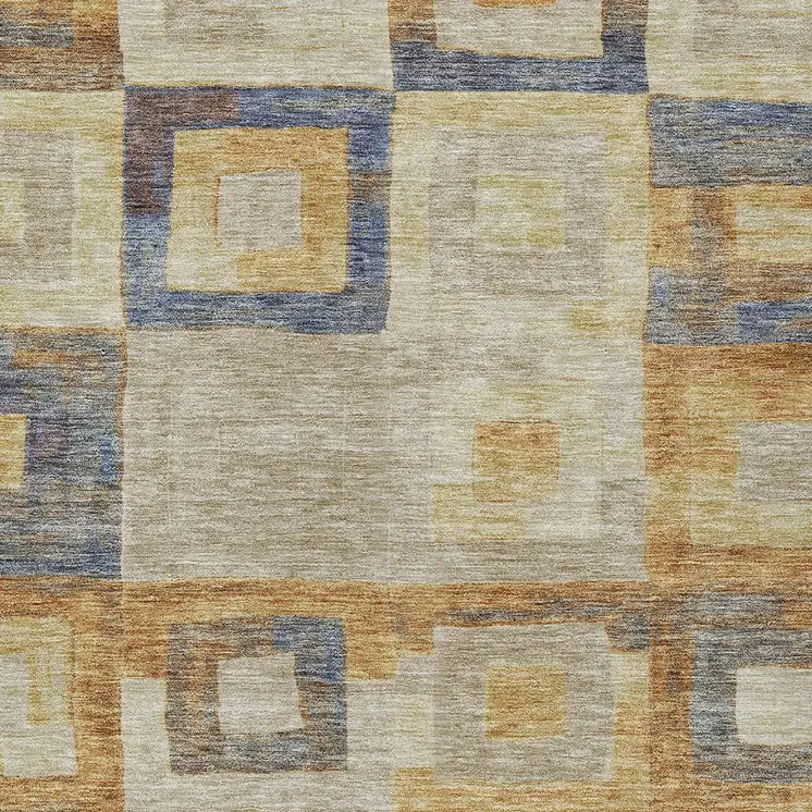 8' X 10' Linen Blue And Copper Geometric Washable Indoor Outdoor Area Rug
