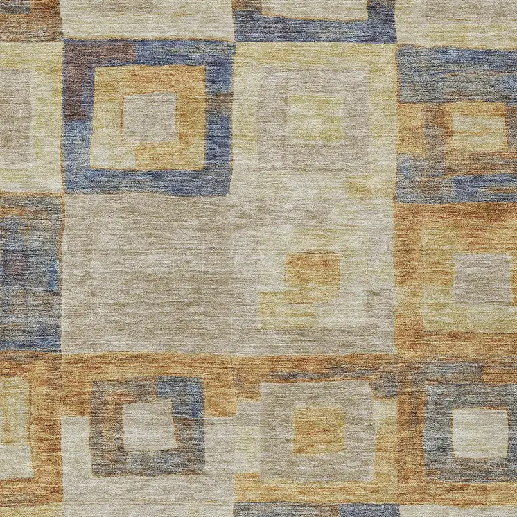 10' X 14' Linen Blue And Copper Geometric Washable Indoor Outdoor Area Rug