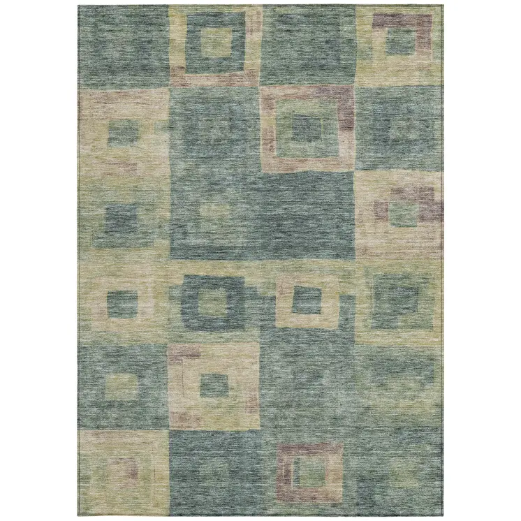 5' X 8' Sage And Gray Geometric Washable Indoor Outdoor Area Rug
