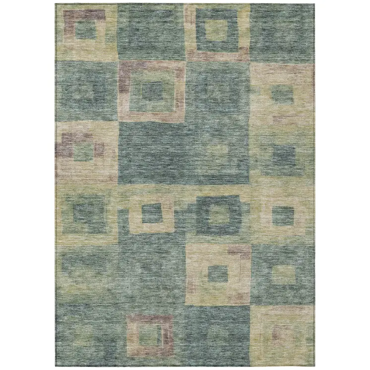 5' X 8' Sage And Gray Geometric Washable Indoor Outdoor Area Rug