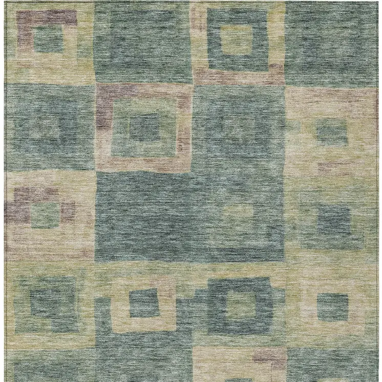 9' X 12' Sage And Gray Geometric Washable Indoor Outdoor Area Rug