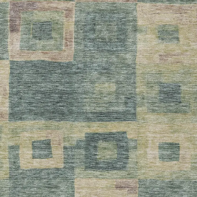 9' X 12' Sage And Gray Geometric Washable Indoor Outdoor Area Rug