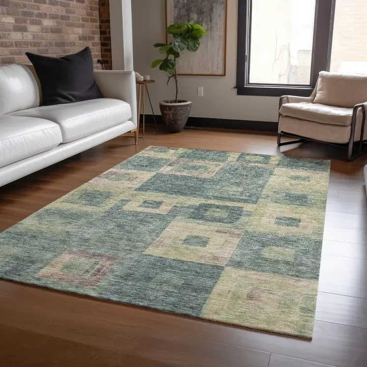 9' X 12' Sage And Gray Geometric Washable Indoor Outdoor Area Rug