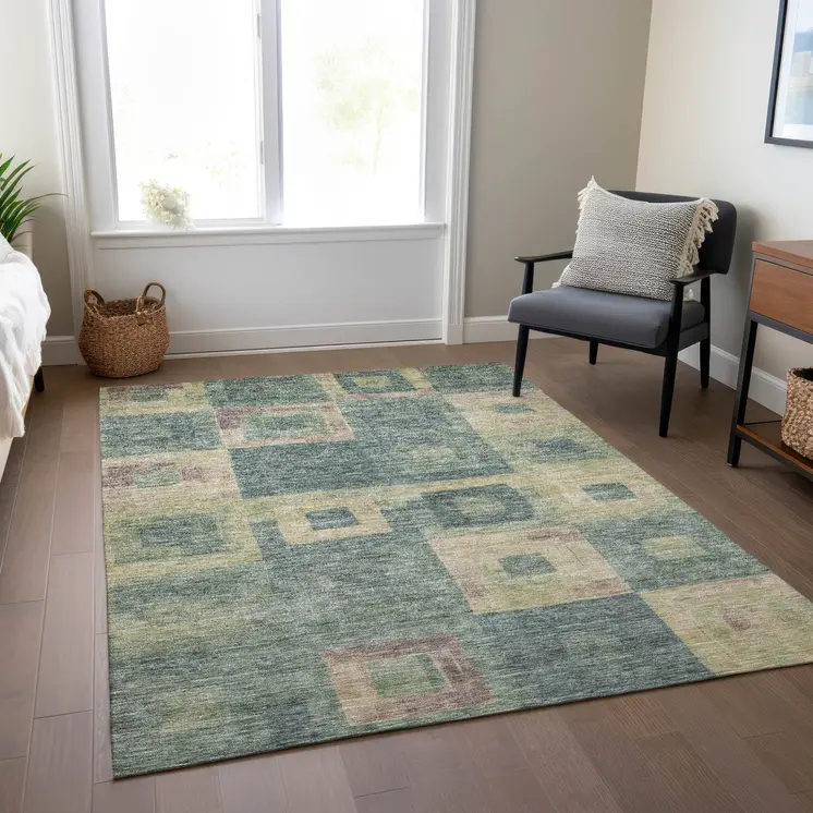 9' X 12' Sage And Gray Geometric Washable Indoor Outdoor Area Rug