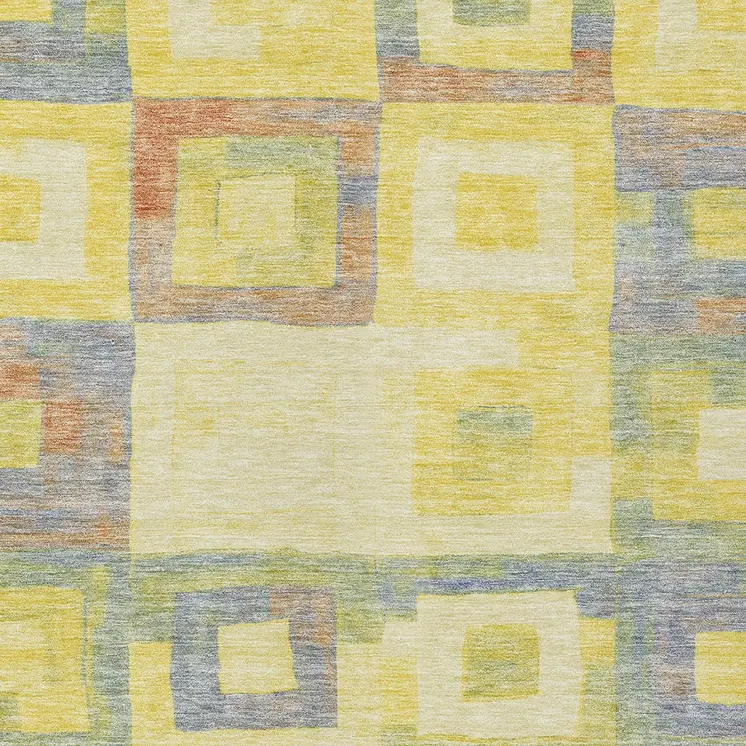 3' X 5' Yellow Blue And Terra Cotta Geometric Washable Indoor Outdoor Area Rug