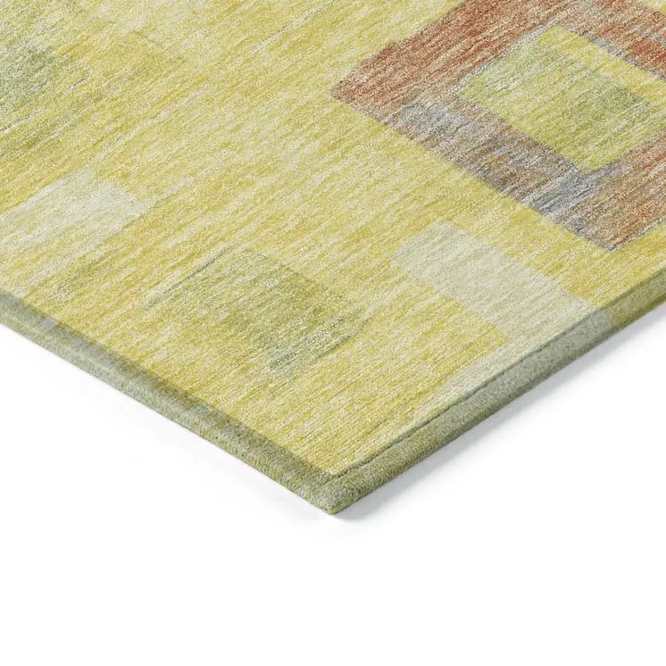9' X 12' Yellow Blue And Terra Cotta Geometric Washable Indoor Outdoor Area Rug