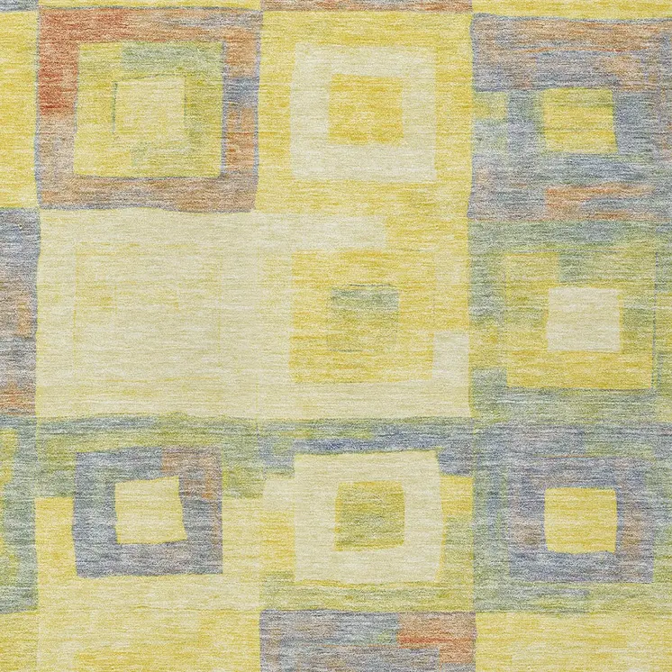9' X 12' Yellow Blue And Terra Cotta Geometric Washable Indoor Outdoor Area Rug