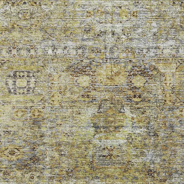 5' X 8' Artichoke Green Beige And Black Floral Washable Indoor Outdoor Area Rug