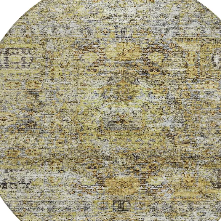 8' Artichoke Green Beige And Black Round Floral Washable Indoor Outdoor Area Rug
