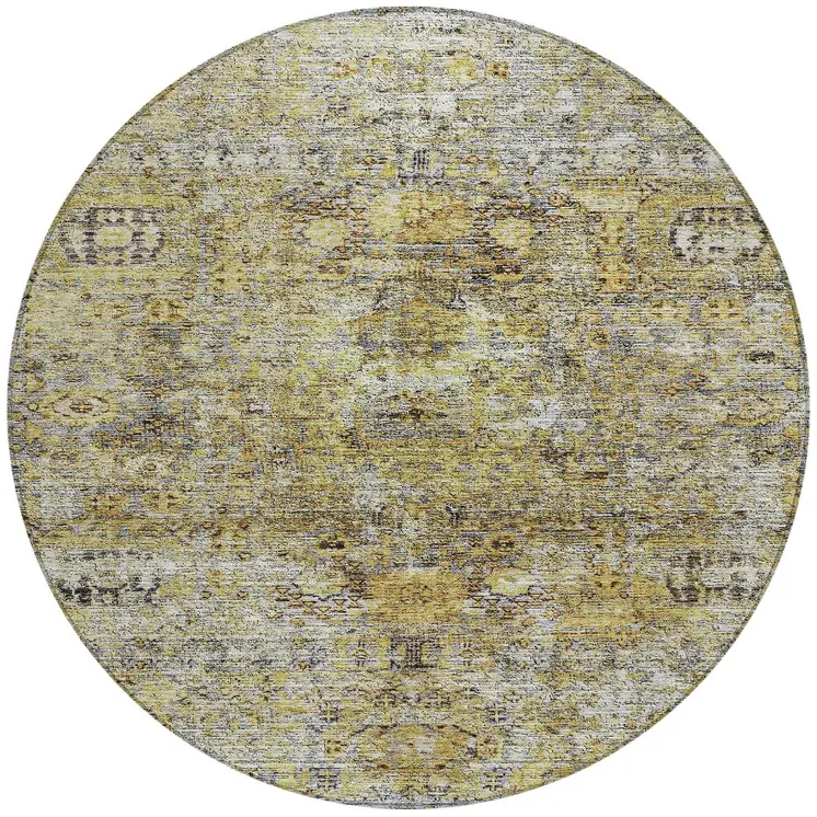 8' Artichoke Green Beige And Black Round Floral Washable Indoor Outdoor Area Rug