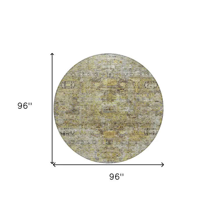 8' Artichoke Green Beige And Black Round Floral Washable Indoor Outdoor Area Rug