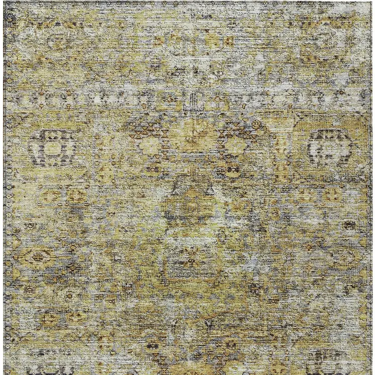 8' X 10' Artichoke Green Beige And Black Floral Washable Indoor Outdoor Area Rug