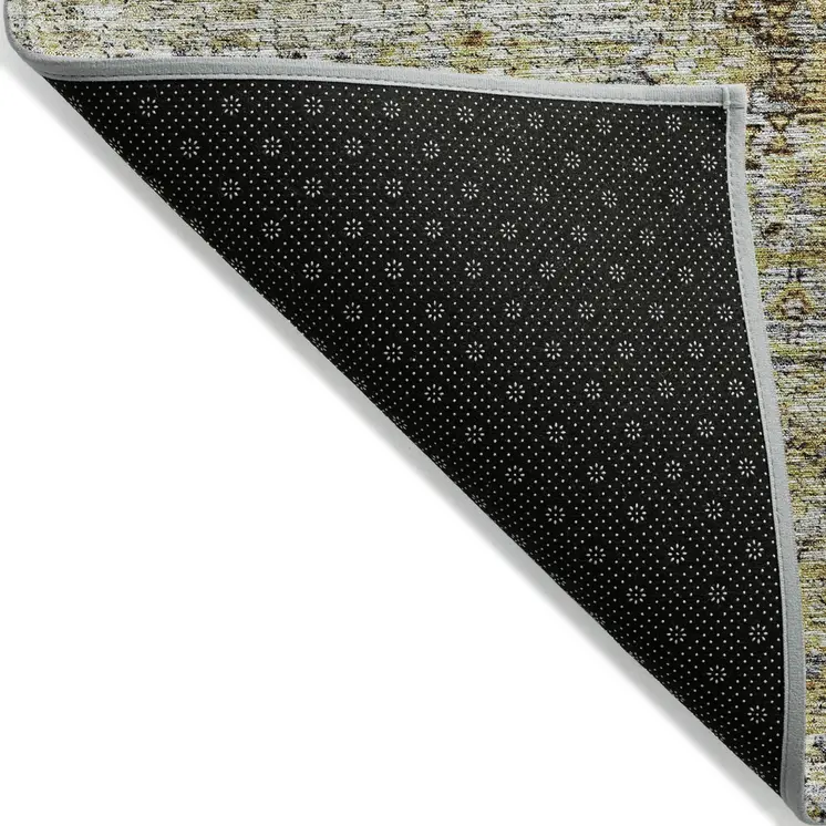 8' X 10' Artichoke Green Beige And Black Floral Washable Indoor Outdoor Area Rug