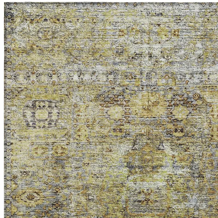 8' X 10' Artichoke Green Beige And Black Floral Washable Indoor Outdoor Area Rug