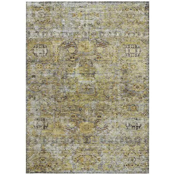 9' X 12' Artichoke Green Beige And Black Floral Washable Indoor Outdoor Area Rug