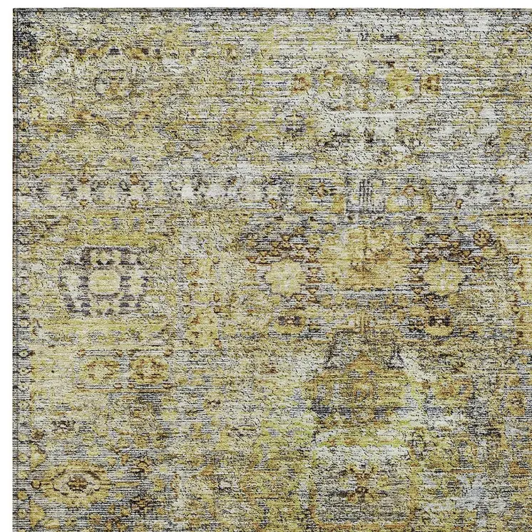 10' X 14' Artichoke Green Beige And Black Floral Washable Indoor Outdoor Area Rug