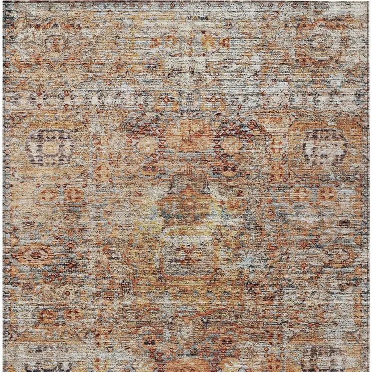 5' X 8' Coral Terra Cotta And Beige Floral Washable Indoor Outdoor Area Rug
