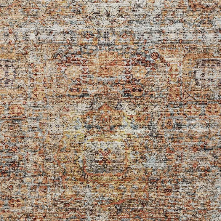 9' X 12' Coral Terra Cotta And Beige Floral Washable Indoor Outdoor Area Rug