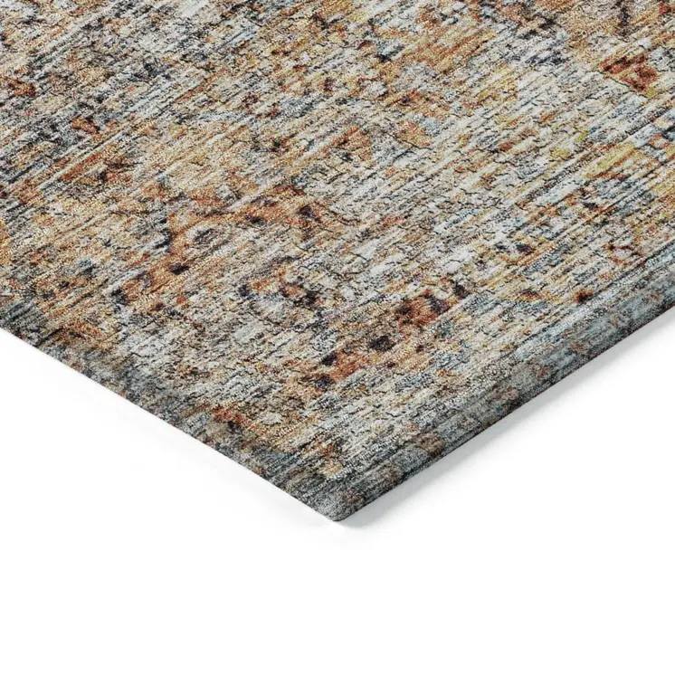 10' X 14' Coral Terra Cotta And Beige Floral Washable Indoor Outdoor Area Rug