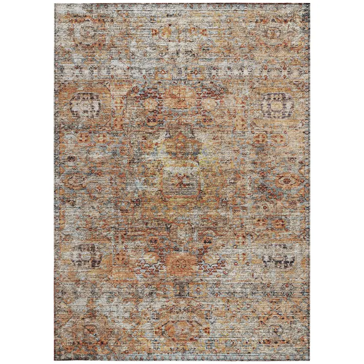 10' X 14' Coral Terra Cotta And Beige Floral Washable Indoor Outdoor Area Rug