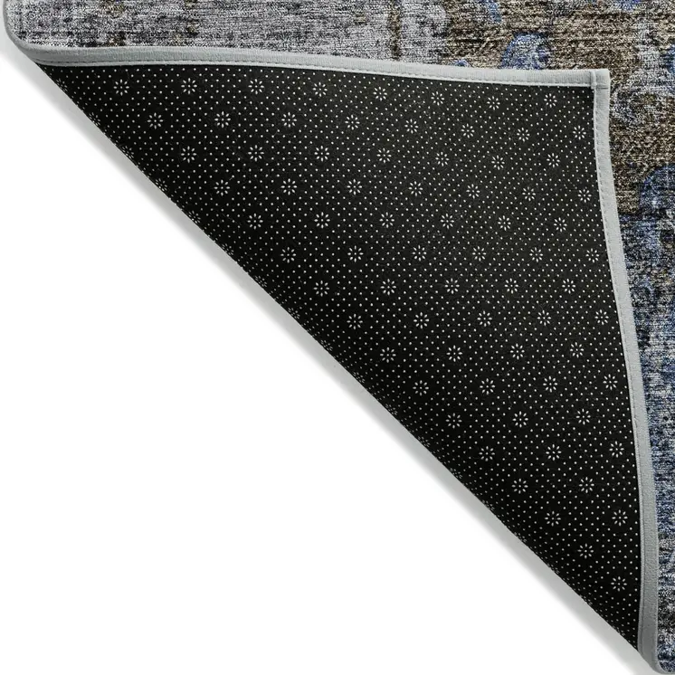 3' X 5' Blue And Gray Floral Washable Indoor Outdoor Area Rug