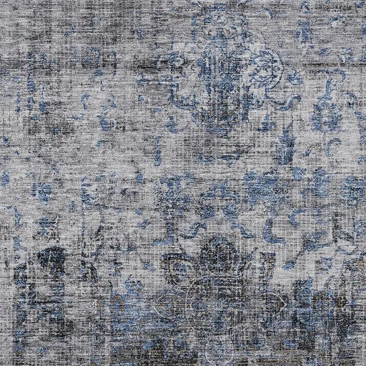 5' X 8' Blue And Gray Floral Washable Indoor Outdoor Area Rug