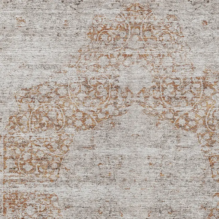 5' X 8' Copper And Beige Floral Washable Indoor Outdoor Area Rug