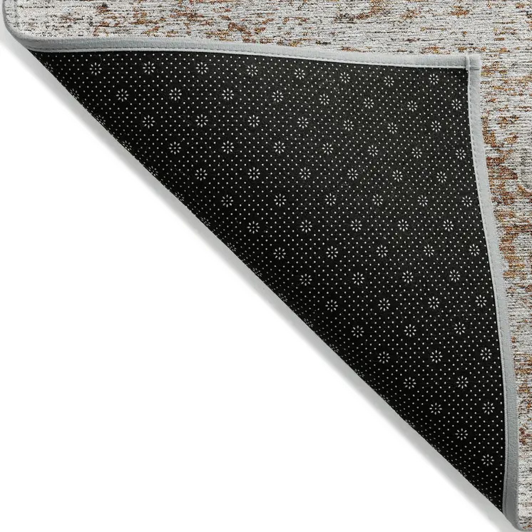 8' X 10' Copper And Beige Floral Washable Indoor Outdoor Area Rug