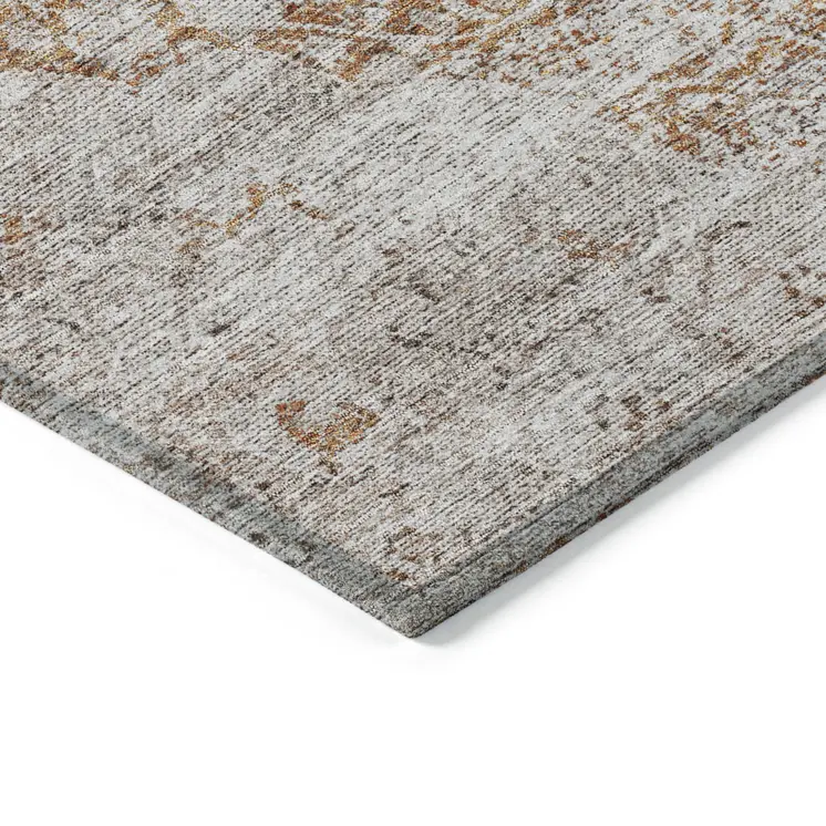 8' X 10' Copper And Beige Floral Washable Indoor Outdoor Area Rug