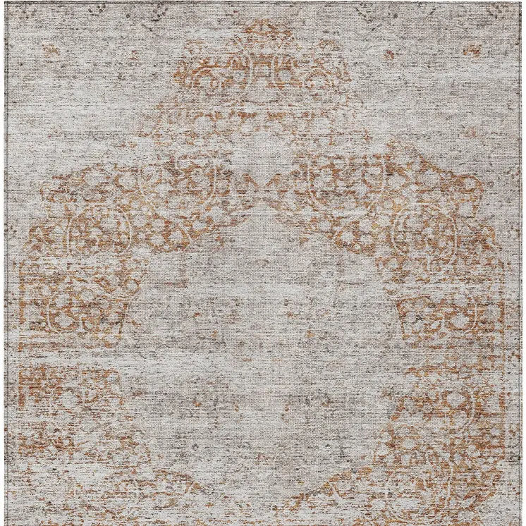 8' X 10' Copper And Beige Floral Washable Indoor Outdoor Area Rug