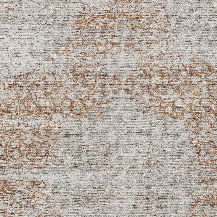 9' X 12' Copper And Beige Floral Washable Indoor Outdoor Area Rug