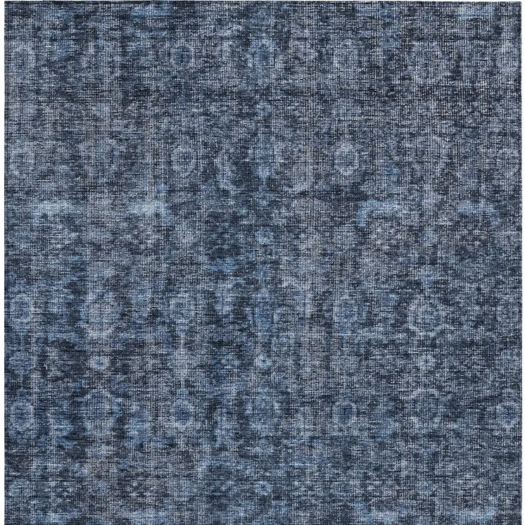 3' X 5' Blue And Black Damask Washable Indoor Outdoor Area Rug