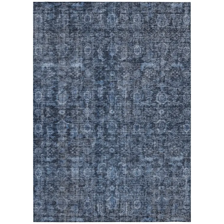 3' X 5' Blue And Black Damask Washable Indoor Outdoor Area Rug