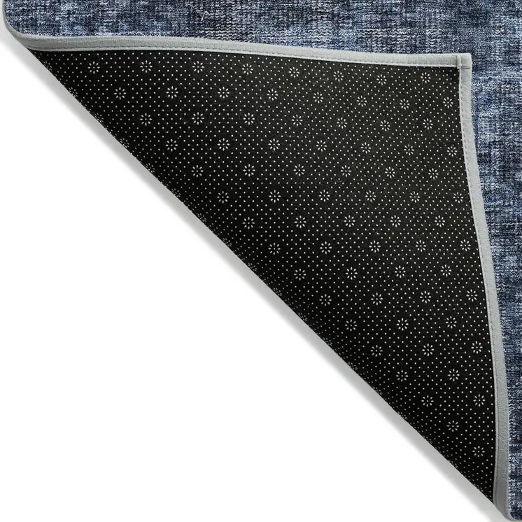 3' X 5' Blue And Black Damask Washable Indoor Outdoor Area Rug