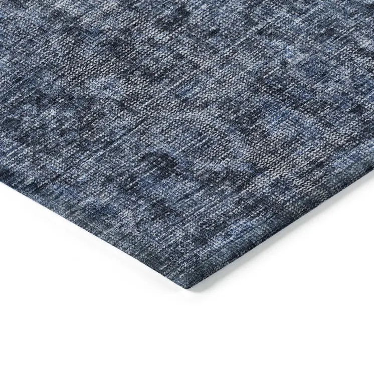 3' X 5' Blue And Black Damask Washable Indoor Outdoor Area Rug