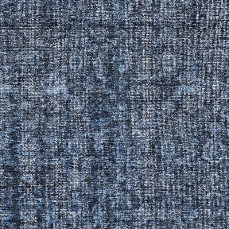 9' X 12' Blue And Black Damask Washable Indoor Outdoor Area Rug