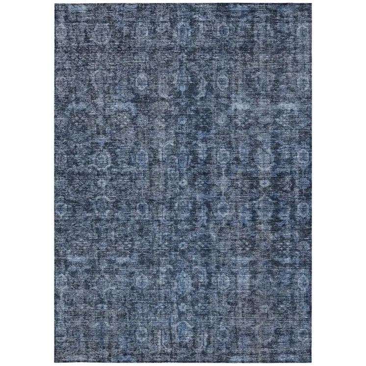 10' X 14' Blue And Black Damask Washable Indoor Outdoor Area Rug
