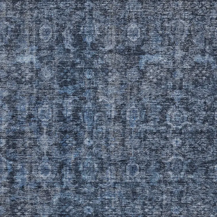 10' X 14' Blue And Black Damask Washable Indoor Outdoor Area Rug