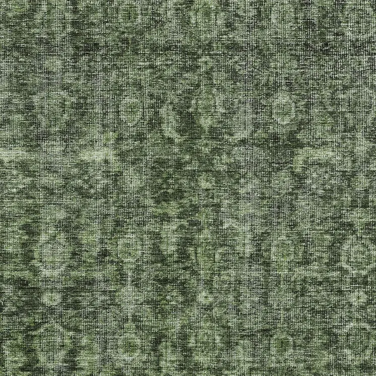 5' X 8' Artichoke Green And Black Damask Washable Indoor Outdoor Area Rug