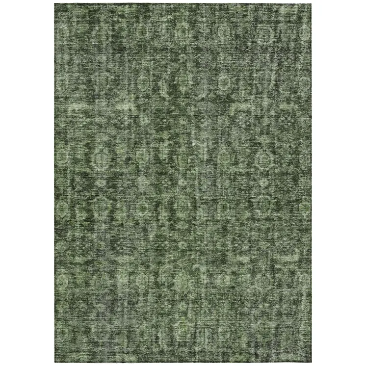 8' X 10' Artichoke Green And Black Damask Washable Indoor Outdoor Area Rug