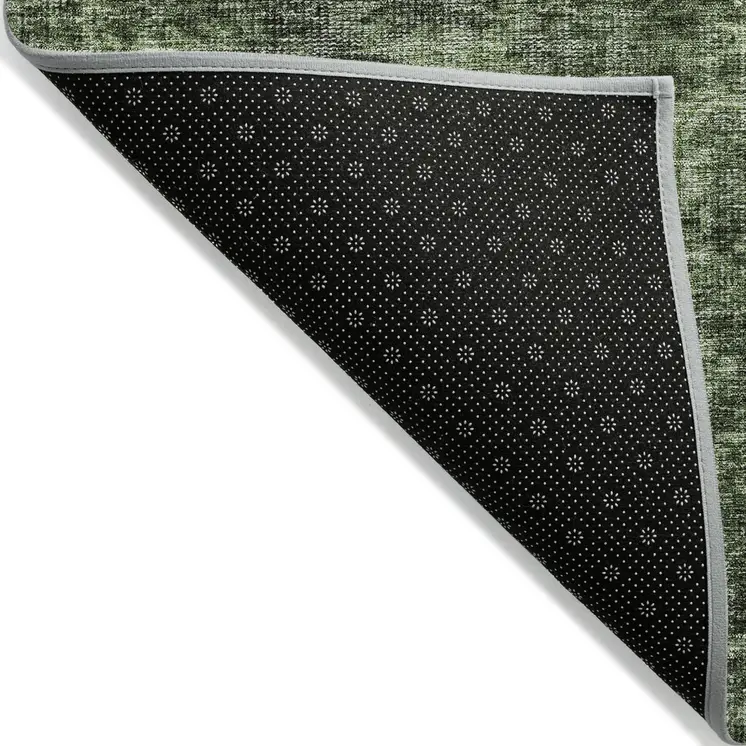 8' X 10' Artichoke Green And Black Damask Washable Indoor Outdoor Area Rug
