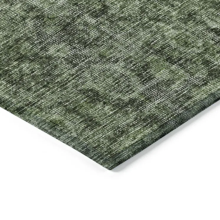 8' X 10' Artichoke Green And Black Damask Washable Indoor Outdoor Area Rug