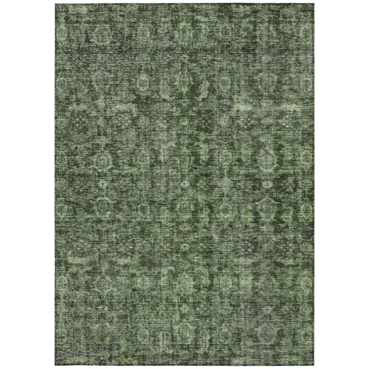 8' X 10' Artichoke Green And Black Damask Washable Indoor Outdoor Area Rug