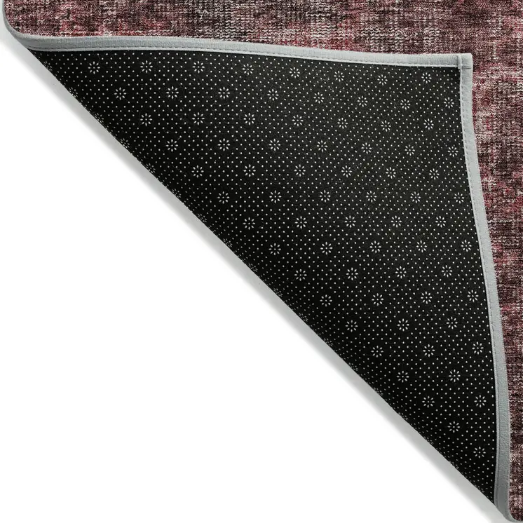 3' X 5' Pink And Brick Red Damask Washable Indoor Outdoor Area Rug