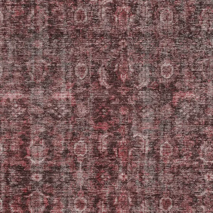 3' X 5' Pink And Brick Red Damask Washable Indoor Outdoor Area Rug