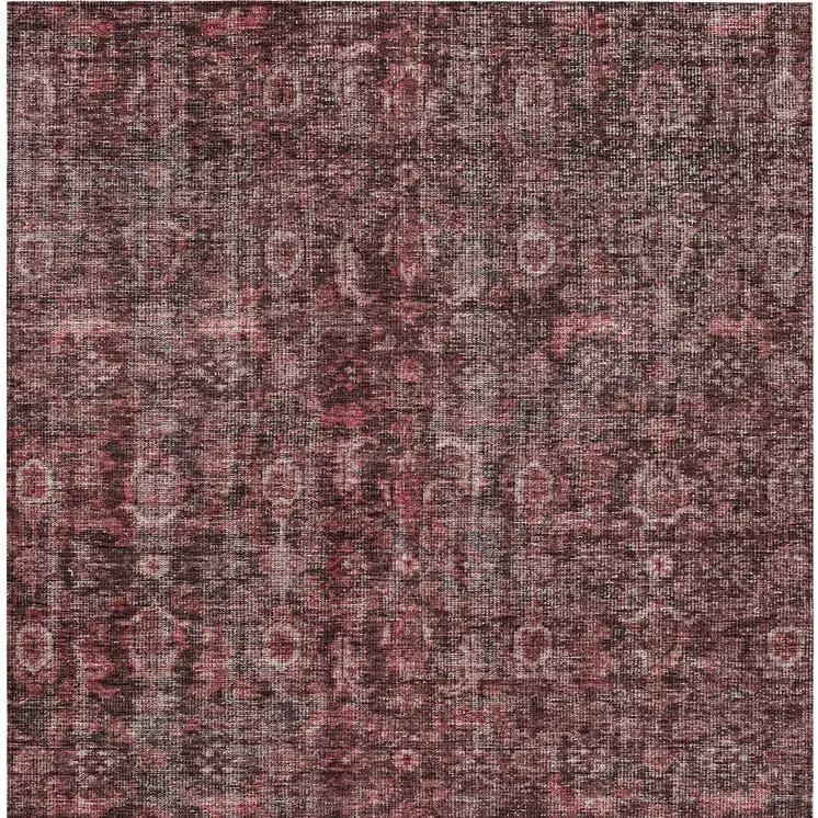 5' X 8' Pink And Brick Red Damask Washable Indoor Outdoor Area Rug