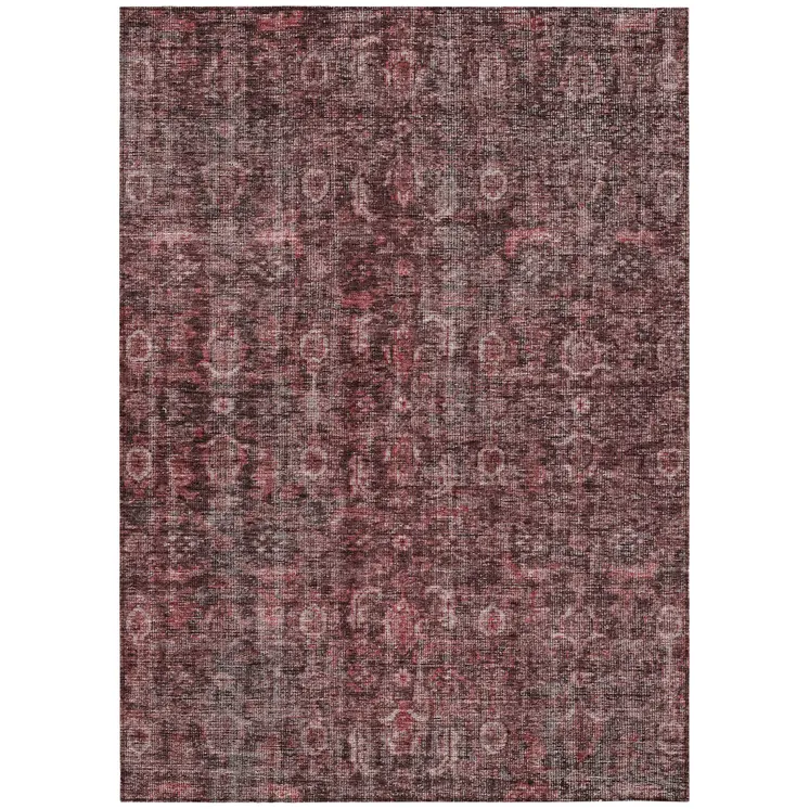 5' X 8' Pink And Brick Red Damask Washable Indoor Outdoor Area Rug