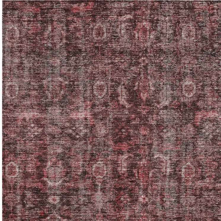 5' X 8' Pink And Brick Red Damask Washable Indoor Outdoor Area Rug